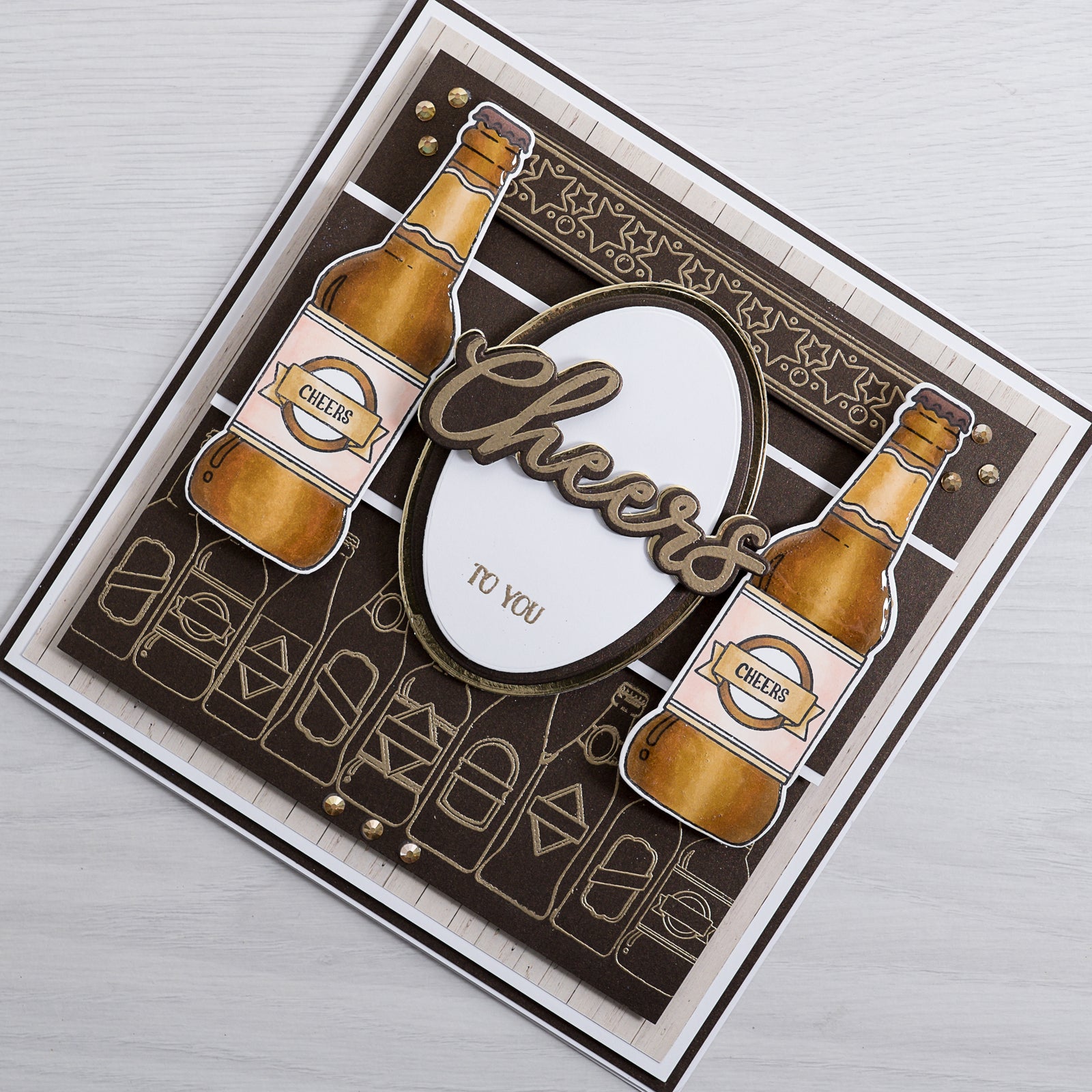 Learn how to create this classic birthday celebration greetings card using the Birthday Beer Stamp and Die Set from Chloes Creative Card to make this gold themed project.