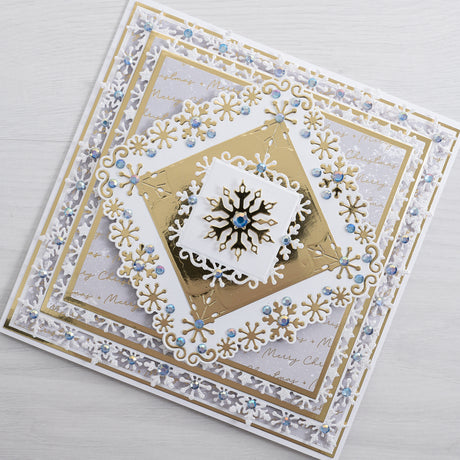 Learn how to create this stunning swirly snowflake Christmas card using the new Snowflake Frames Die Set and Swirly Snowflake Flurry Die and Stamp Set from Chloes Creative Cards.