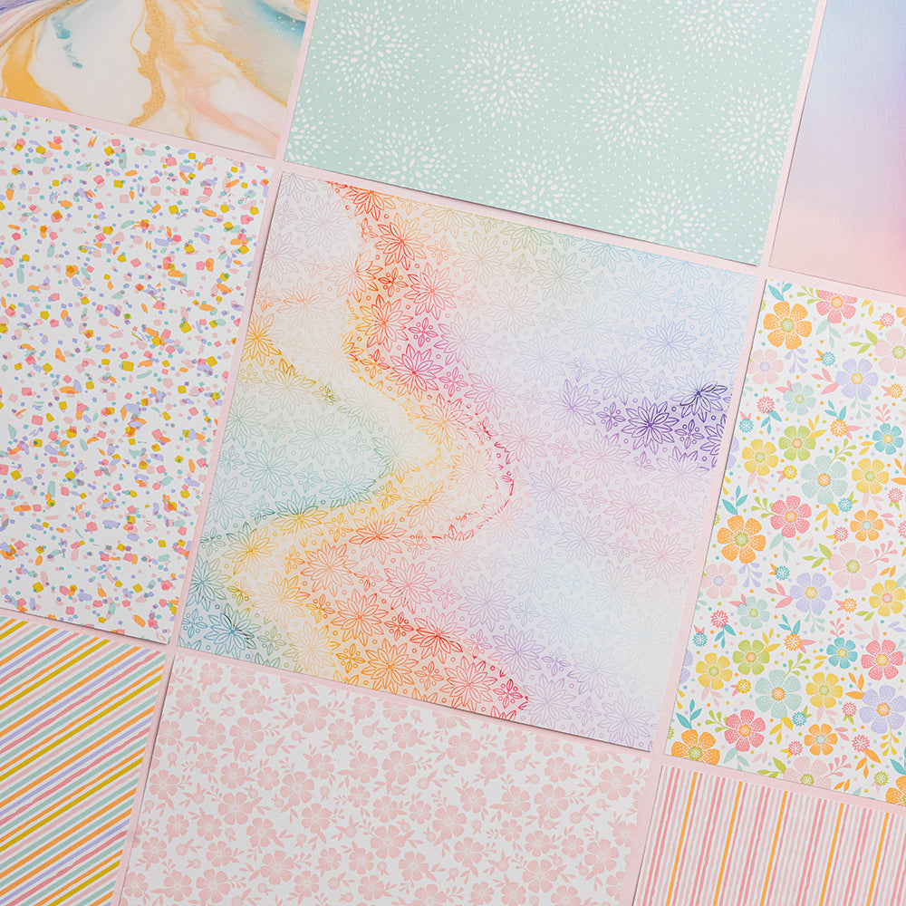 Chloe's Creative Cards Designer Printed Paper Pad (8x8) - Pastel Rainbow Delight