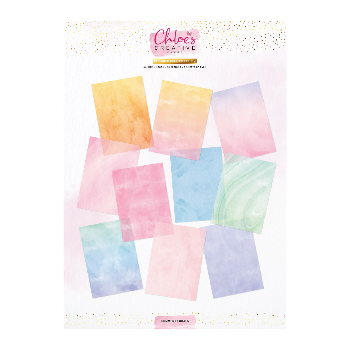 Chloes Creative Cards Designer Printed Vellum (A4) (50 Sheets) - Summer Floral Washes