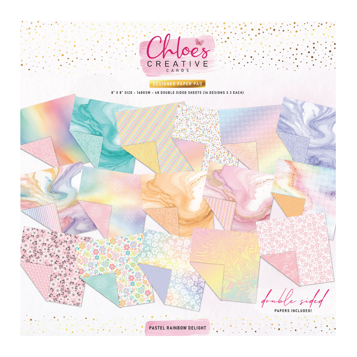 Chloe's Creative Cards Designer Printed Paper Pad (8x8) - Pastel Rainbow Delight