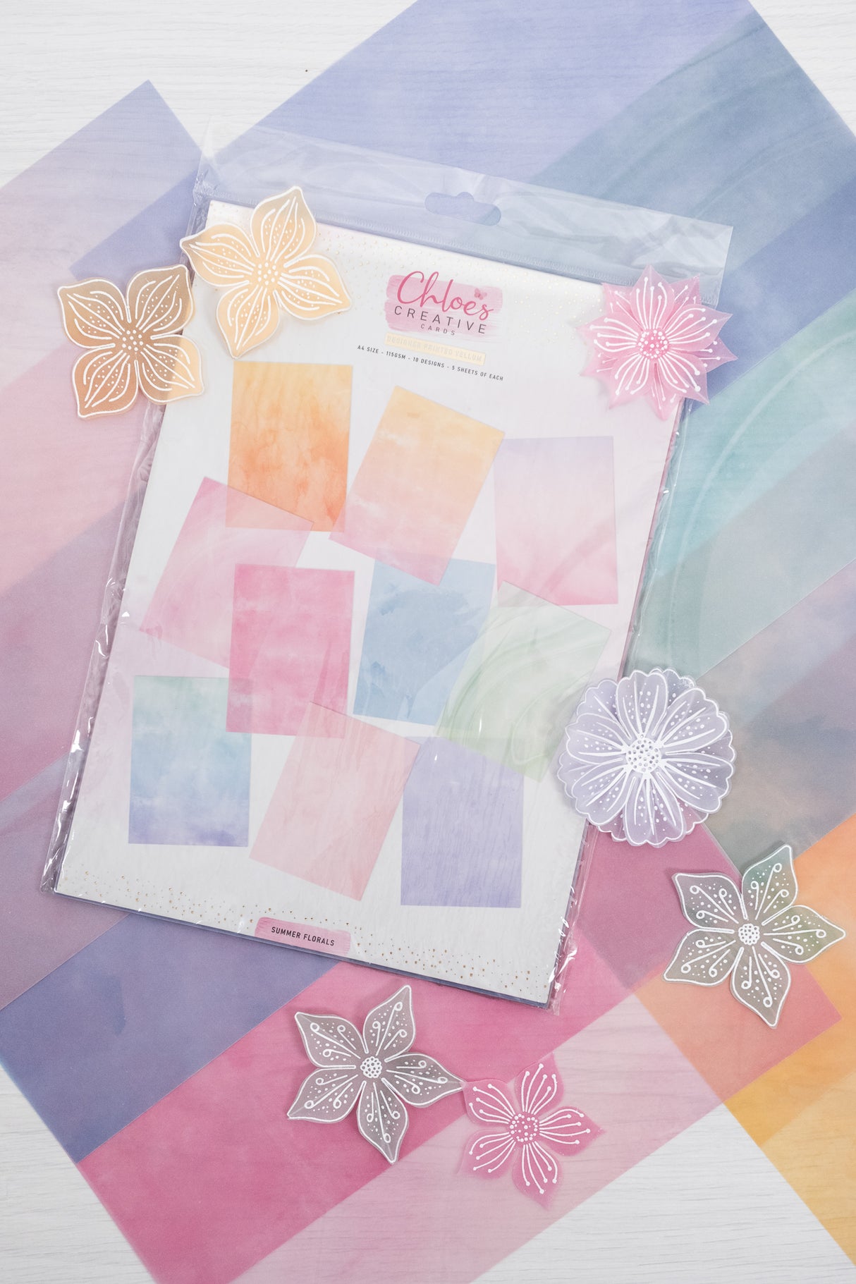 Chloes Creative Cards Designer Printed Vellum (A4) (50 Sheets) - Summer Floral Washes