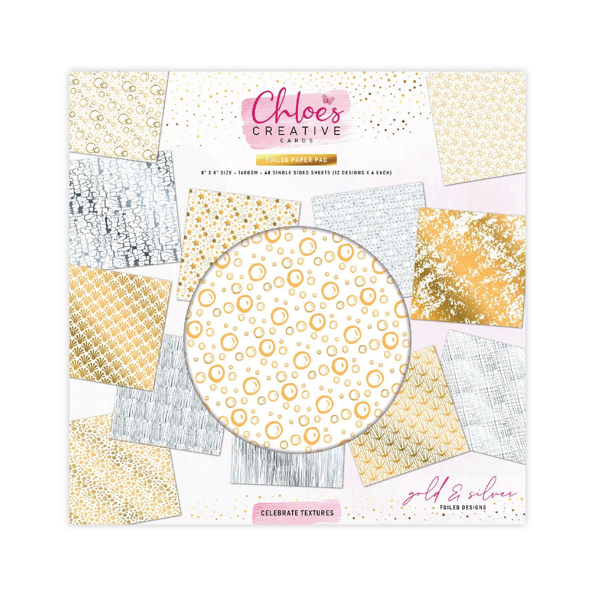 Chloes Creative Cards Foiled Paper Pad (8x8) Celebrate Textures