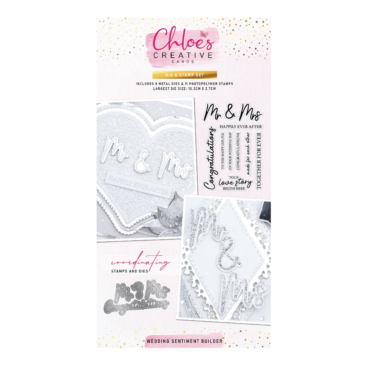 Chloes Creative Cards Die & Stamp Set - Wedding Sentiment Builder