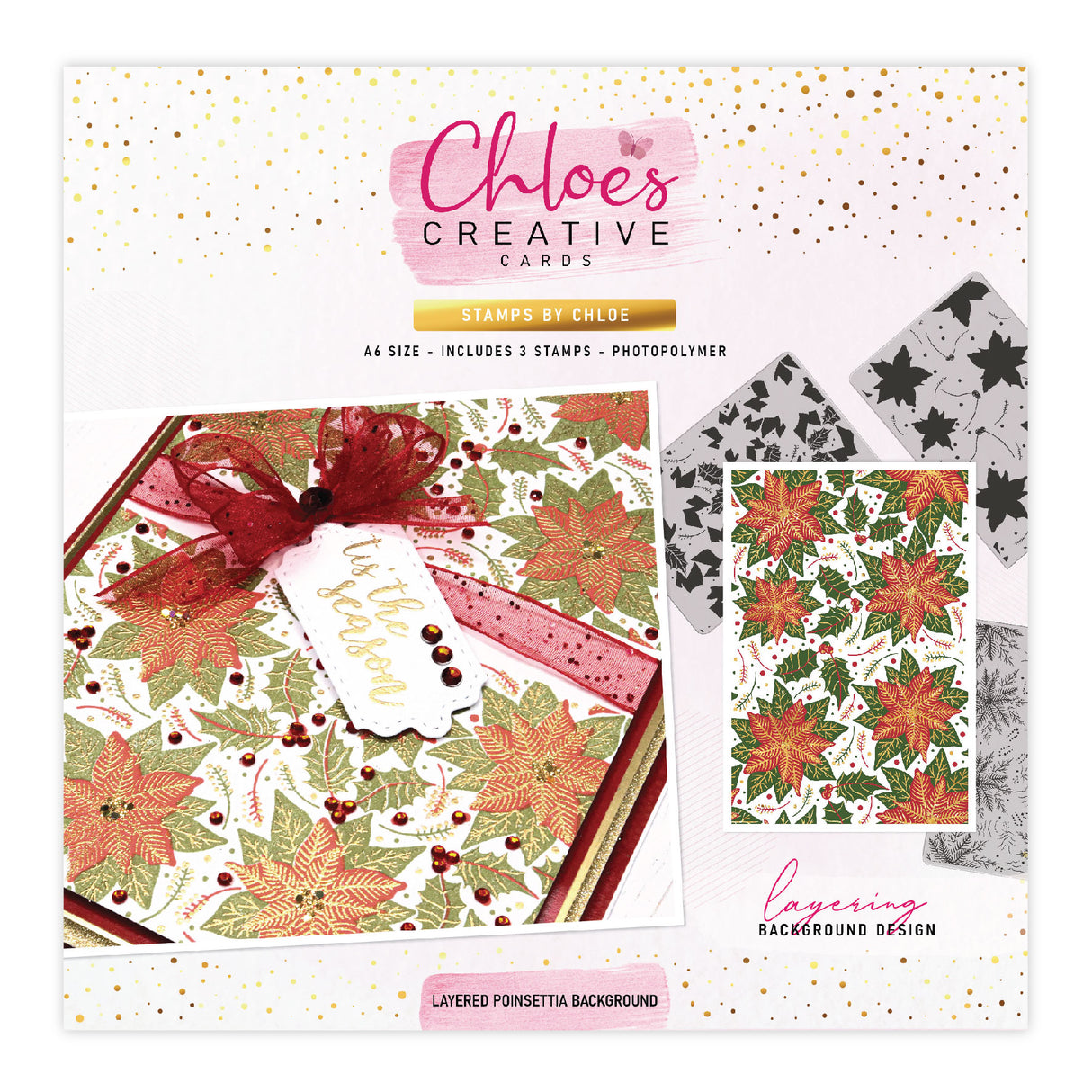 Chloes Creative Cards Photopolymer Stamp Set (A6) - Layered Poinsettia Background